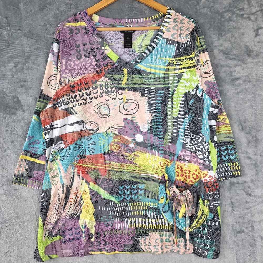 Ali‎ Miles Top Womens XL Artsy Art To Wear Abstract Lagenlook Unique Patchwork